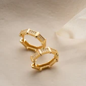 925 Ayar Gümüş Taşlı Köşeli Halka Küpe - 4