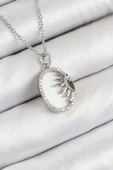 pilelistore 316L Çelik Zirkon Taşlı Yarım Güneş Model Gümüş Renk Kadın Kolye - TJ-BKO10344 thumbnail 1