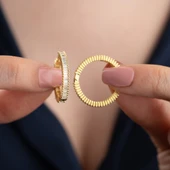 925 Ayar Gümüş Baget Taşlı Halka Küpe thumbnail 1