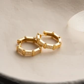 925 Ayar Gümüş Taşlı Köşeli Halka Küpe - 6