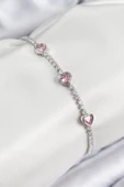 pilelistore Pirinç Zirkon Taşlı Pembe Kalp Model Gümüş Renk Kadın Bileklik - TJ-BB7686 - 1