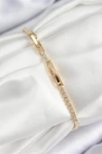 pilelistore Pirinç Renkli Zirkon Taşlı Geometrik Model Gold Renk Kadın Bileklik - TJ-BB7689 - 2