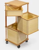 Ahşap Kare Tekerlekli Sebzelik 3 Katlı Yana Açılır Patates Soğan Sarımsak Krem thumbnail 2