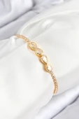 pilelistore Pirinç Zirkon Taşlı Sonsuzluk Model Gold Renk Asansörlü Kadın Bileklik - TJ-BB7721 thumbnail 1