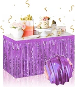 pilelistore Kendinden Yapışkanlı Mor Metalize Püsküllü Masa Eteği – 75 x 275 cm Parti Süslemesi - 1