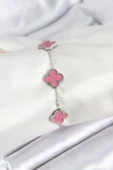 pilelistore 316L Çelik Gümüş Zincir Pembe Renk Yonca Bileklik - TJ-BB7909 - 1