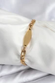 pilelistore 316L Çelik Gold Renk Oval Yazı Yazmaya Uygun Kadın Bileklik - TJ-BB7917 thumbnail 1
