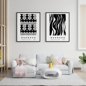 Siyah Beyaz Şekiller Duvar Tablosu Çerçeveli 2'li Set Siyah Renk 21 x 30 Boyut/Ebat - 1