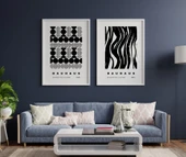 Siyah Beyaz Şekiller Duvar Tablosu Çerçeveli 2'li Set Beyaz Renk 21 x 30 Boyut/Ebat - 1