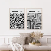 Bauhaus Siyah Çizgiler Duvar Tablosu Çerçeveli 2'li Set Ahşap Renk 30 x 42 Boyut/Ebat thumbnail 1