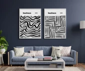 Bauhaus Siyah Çizgiler Duvar Tablosu Çerçeveli 2'li Set Beyaz Renk 35 x 50 Boyut/Ebat thumbnail 1