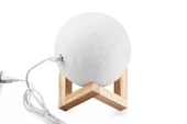 pilelistore Yerküre Ld 18cm Şarj Edelibilen Gece Ay Lambası Ahşap Standlı - 2