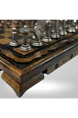 MC01 Metal Satranç Takımı - Doğal Ahşap Ceviz Tahta - El Yapımı Antik Metal Taşlar - 4