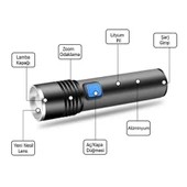 pilelistore Mini Profesyonel En Güçlü EL Feneri Watton Kamp Lamba Fener - 3