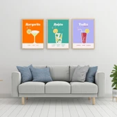 Renkli Kokteyler Duvar Tablosu Çerçeveli 3'lü Set Ahşap Renk 21 x 30 Boyut/Ebat - 2