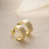 925 Ayar Gümüş Şeritli ve Taşlı Halka Küpe thumbnail 2