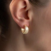 925 Ayar Gümüş Şeritli ve Taşlı Halka Küpe thumbnail 3