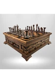 MC02 Metalicraft Premium Metal Satranç Takımı - Doğal Ahşap Çekmeceli Ceviz Tahta - El Yapımı - 1