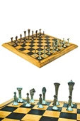 MC46 Büyük Boy Metal Satranç Takımı 37x37cm Doğal Ahşap Kayın Tahta – El Yapımı Antik Metal Taşlar - 2