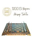 MC44 Büyük Boy Metal Satranç Takımı – Gerçek Ceviz Tahta – El Yapımı Antik Taşlar 35x35cm - 5