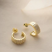 925 Ayar Gümüş Şeritli ve Taşlı Halka Küpe thumbnail 4