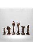 MC01 Metal Satranç Takımı - Doğal Ahşap Ceviz Tahta - El Yapımı Antik Metal Taşlar - 5