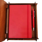 pilelistore Ahşap Kutulu Defter Kalem Dekoratif Hediyelik thumbnail 1