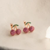 925 Ayar Gümüş Renkli Taşlı Kiraz Küpe - 7