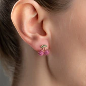 925 Ayar Gümüş Renkli Taşlı Kiraz Küpe - 4