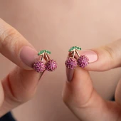 925 Ayar Gümüş Renkli Taşlı Kiraz Küpe - 1