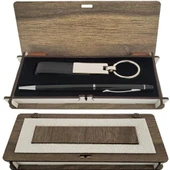 pilelistore Ahşap Kutulu Siyah Anahtarlık Kalem Set Dekoratif Hediyelik - 1