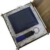 pilelistore Deri Mavi Anahtarlık Cüzdan Set Dekoratif Hediyelik - 1