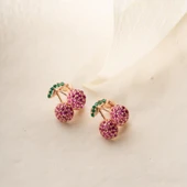 925 Ayar Gümüş Renkli Taşlı Kiraz Küpe - 5