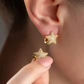 925 Ayar Gümüş Çift Taraflı Taşlı Yıldız Küpe thumbnail 1