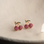 925 Ayar Gümüş Renkli Taşlı Kiraz Küpe - 3