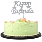 pilelistore Kızım 1 Yaşında İlk Yaş Doğum Günü Partisi Pleksi Pasta Süsü Gümüş Renk - 1