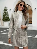 Kadın Uzun Kollu önü Açık Dokuma Ceket Ve Mini Etek Ikili Takım thumbnail 3