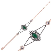 pilelistore 925 Ayar Gümüş Rose Mat Yeşil Taşlı Otantik Bileklik thumbnail 1