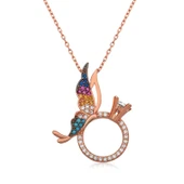 pilelistore 925 Ayar Gümüş Tek Taş Yüzüklü Kelebek Kadın Gümüş Kolye - 1