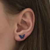 pilelistore Gümüş Lacivert Kelebek Küpe thumbnail 3