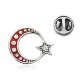 pilelistore 925 Ayar Gümüş Ay Yıldız Rozet - 1