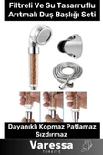 Su Tasarruflu Arıtmalı Paslanmaz Filtreli Duş Başlığı Doğal Taş Boncuklu Başlık Hortum Mafsal Seti - 1