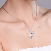 Bahar Yaz Kelebek Takılı 925 Ayar Gümüş Kolye Sentetik Zirkonya Kolye thumbnail 1