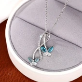 Bahar Yaz Kelebek Takılı 925 Ayar Gümüş Kolye Sentetik Zirkonya Kolye thumbnail 5