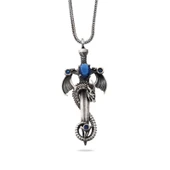 pilelistore 925 Ayar Gümüş Safir Taşlı Ejderha Erkek Kılıç Kolye - 1