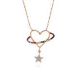 pilelistore 925 Ayar Gümüş Rose Kalp Yıldız Kadın Kolye - 2