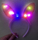 pilelistore Kenarları Dantelli Pembe Pullu Payetli Led Işıklı Tavşan Kulak Taç 23x19 cm - 2