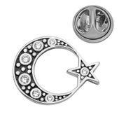 pilelistore 925 Ayar Gümüş Ay Yıldız Rozet - 1