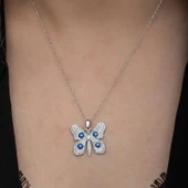 pilelistore Gümüş Nazarlı Kelebek Kadın Kolye - 5