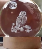 pilelistore Dekoratif BAYKUŞ Tasarımlı Ahşap altlıklı Işıklı Cam Küre Büyük boy 8cm - 1